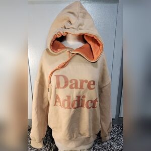 Rare Beige and Orange Hoodie with Dare Addict Print